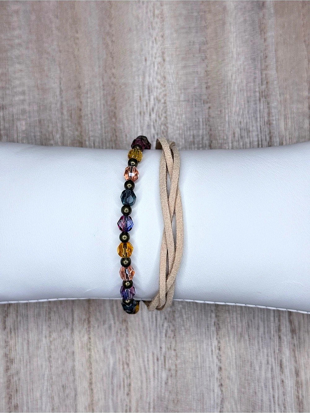 Handmade Antique Bronze Beaded & Multi Strand Faux Suede Cord Bracelet